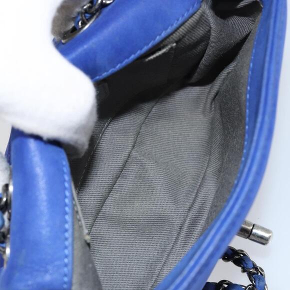 CHANEL Chain Matelasse Shoulder Bag Lamb Skin Blue Silver CC Auth bs31400 - Picture 10 of 16